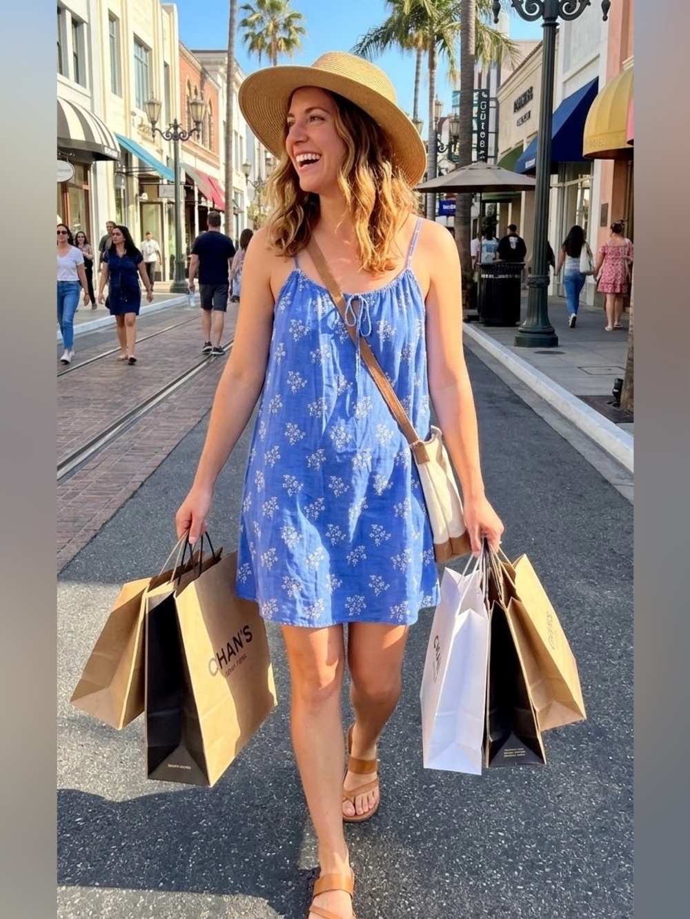 H&M Blue Floral Keyhole Tie Cami Sundress Medium